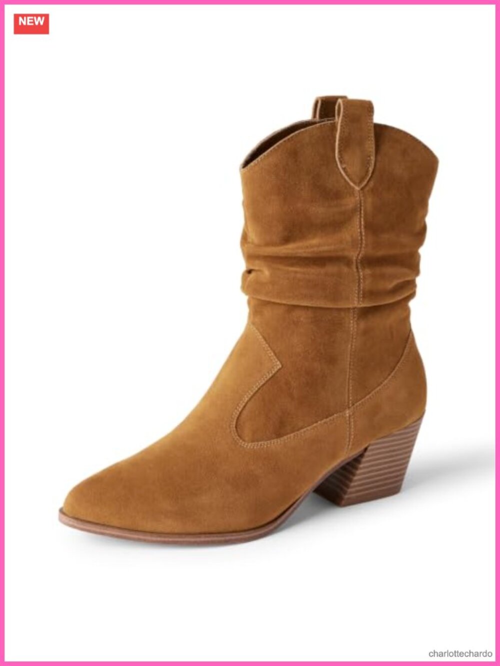 Western Faux Suede Mid Calf Boots with Side Zip